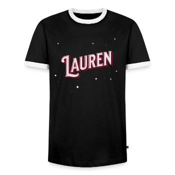 Prénom Lauren personnalisé - T-shirt contrasté Homme - noir/blanc - Devant - AI Model Female 172 light (172cm) & AI Model Male 178 light (178cm)