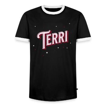 Nom Terri personnalisé - T-shirt contrasté Homme - noir/blanc - Devant - AI Model Female 172 light (172cm) & AI Model Male 178 light (178cm)