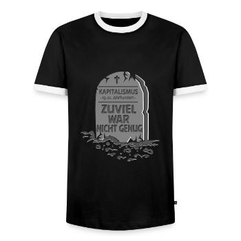 Kapitalismus Grabstein - Männer Kontrast-T-Shirt - Schwarz/Weiß - Vorne - AI Model Female 172 light (172cm) & AI Model Male 178 light (178cm)