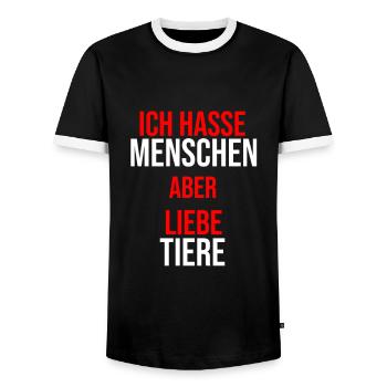 Ich hasse Menschen aber liebe Tiere - Männer Kontrast-T-Shirt - Schwarz/Weiß - Vorne - AI Model Female 172 light (172cm) & AI Model Male 178 light (178cm)