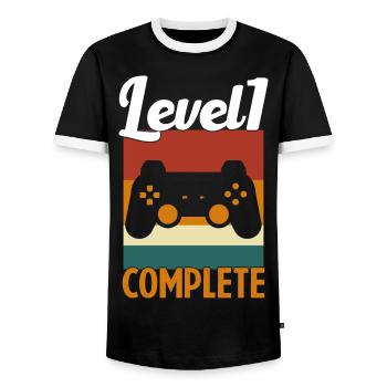 Niveau 1 Complete - Cadeau anniversaire - T-shirt contrasté Homme - noir/blanc - Devant - AI Model Female 172 light (172cm) & AI Model Male 178 light (178cm)