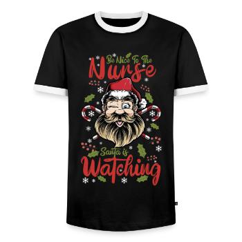 Soyez gentil avec l’infirmière que le Père Noël regarde - T-shirt contrasté Homme - noir/blanc - Devant - AI Model Female 172 light (172cm) & AI Model Male 178 light (178cm)