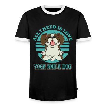 All I Need Is Love Yoga And A Dog Pet Freak - Männer Kontrast-T-Shirt - Schwarz/Weiß - Vorne - AI Model Female 172 light (172cm) & AI Model Male 178 light (178cm)