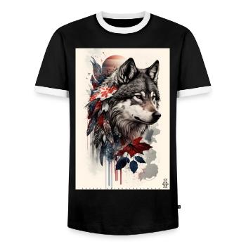 Wolf Design par ART8NS Art sur Streetwear S 03of25 - T-shirt contrasté Homme - noir/blanc - Devant - AI Model Female 172 light (172cm) & AI Model Male 178 light (178cm)
