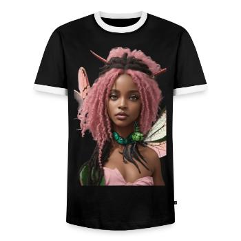 Enchanting Black Beauty, with curly hair, natural - Men's Ringer Shirt - black/white - Front - AI Model Female 172 light (172cm) & AI Model Male 178 light (178cm)