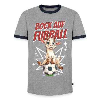 Funny Humor Wordplay Soccer Soccer - Men's Ringer Shirt - grey/navy  - Front - AI Model Female 172 light (172cm) & AI Model Male 178 light (178cm)