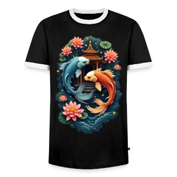 Koi Fishes - Men's Ringer Shirt - black/white - Front - AI Model Female 172 light (172cm) & AI Model Male 178 light (178cm)