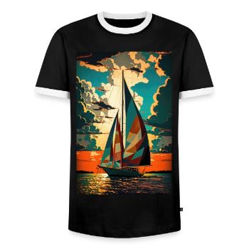 Boat Sailboat Ocean Art Sailing - Men's Ringer Shirt - black/white - Front - AI Model Female 172 light (172cm) & AI Model Male 178 light (178cm)