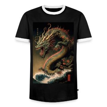 Japanischer Drache Wellen Japan Monster - Männer Kontrast-T-Shirt - Schwarz/Weiß - Vorne - AI Model Female 172 light (172cm) & AI Model Male 178 light (178cm)