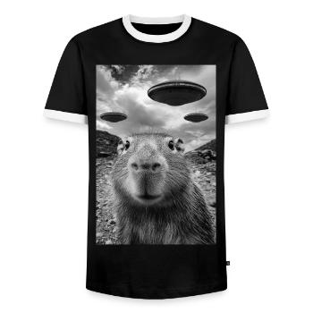 Lustiges Capybara Selfie UFOs Alien - Männer Kontrast-T-Shirt - Schwarz/Weiß - Vorne - AI Model Female 172 light (172cm) & AI Model Male 178 light (178cm)