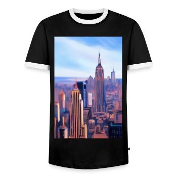 New York City Skyline - Men's Ringer Shirt - black/white - Front - AI Model Female 172 light (172cm) & AI Model Male 178 light (178cm)