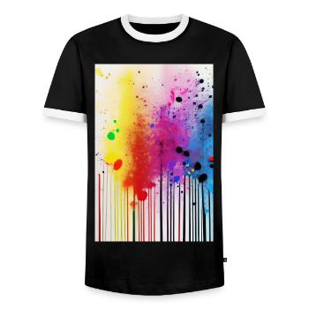 Farbspritzer und Linien - Männer Kontrast-T-Shirt - Schwarz/Weiß - Vorne - AI Model Female 172 light (172cm) & AI Model Male 178 light (178cm)