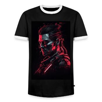 Neon Cyber Warrior Portrait #2 - Männer Kontrast-T-Shirt - Schwarz/Weiß - Vorne - AI Model Female 172 light (172cm) & AI Model Male 178 light (178cm)
