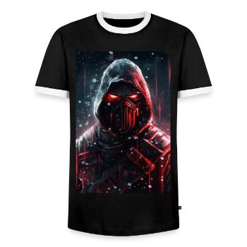 Neon Cyber Ninja Japan Ink Art Style#5 - Männer Kontrast-T-Shirt - Schwarz/Weiß - Vorne - AI Model Female 172 light (172cm) & AI Model Male 178 light (178cm)