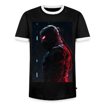 Neon Cyber Future Warrior #7 - Männer Kontrast-T-Shirt - Schwarz/Weiß - Vorne - AI Model Female 172 light (172cm) & AI Model Male 178 light (178cm)