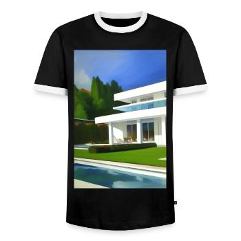 Villa blanche avec piscine - T-shirt contrasté Homme - noir/blanc - Devant - AI Model Female 172 light (172cm) & AI Model Male 178 light (178cm)