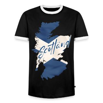 Flag of Scotland, Scottish pride - Men's Ringer Shirt - black/white - Front - AI Model Female 172 light (172cm) & AI Model Male 178 light (178cm)