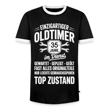 35th anniversary of service - years in service to the classic car - Men's Ringer Shirt - black/white - Front - AI Model Female 172 light (172cm) & AI Model Male 178 light (178cm)