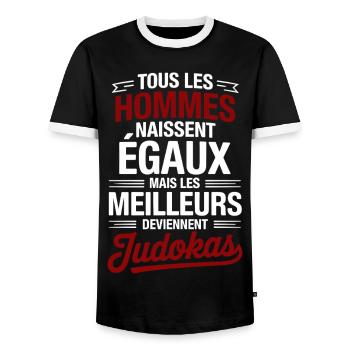 All men are born equal, but the best - Men's Ringer Shirt - black/white - Front - AI Model Female 172 light (172cm) & AI Model Male 178 light (178cm)