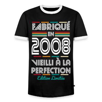 2008 – Made – Aged to perfection - Men's Ringer Shirt - black/white - Front - AI Model Female 172 light (172cm) & AI Model Male 178 light (178cm)