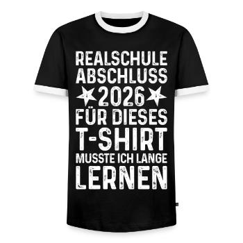Graduation 2026 Realschule T-Shirt - Men's Ringer Shirt - black/white - Front - AI Model Female 172 light (172cm) & AI Model Male 178 light (178cm)