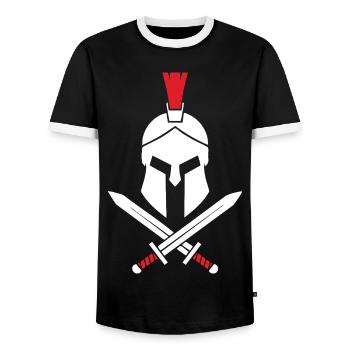 Logo Spartiate Épées Croisées Mascotte Spartan - T-shirt contrasté Homme - noir/blanc - Devant - AI Model Female 172 light (172cm) & AI Model Male 178 light (178cm)