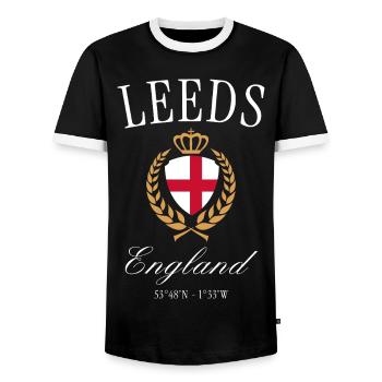 Leeds England Wappen Krone – Reise Souvenir - Männer Kontrast-T-Shirt - Schwarz/Weiß - Vorne - AI Model Female 172 light (172cm) & AI Model Male 178 light (178cm)