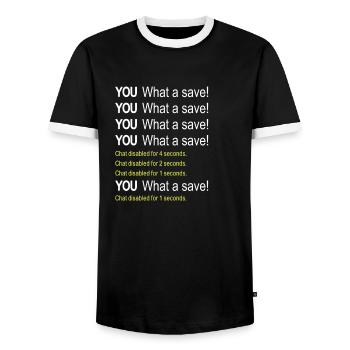 Funny Rocket Game What a save - Men's Ringer Shirt - black/white - Front - AI Model Female 172 light (172cm) & AI Model Male 178 light (178cm)