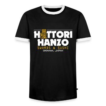 Hattori Hanzo Sword and Japan Sushi Gift - Men's Ringer Shirt - black/white - Front - AI Model Female 172 light (172cm) & AI Model Male 178 light (178cm)