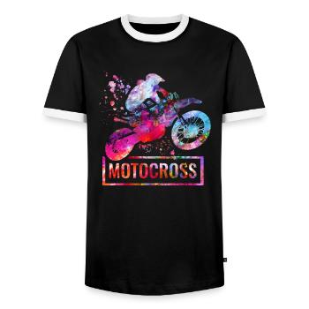 motocross - Men's Ringer Shirt - black/white - Front - AI Model Female 172 light (172cm) & AI Model Male 178 light (178cm)
