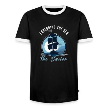 Sailing sail boat captain sailboat - Men's Ringer Shirt - black/white - Front - AI Model Female 172 light (172cm) & AI Model Male 178 light (178cm)