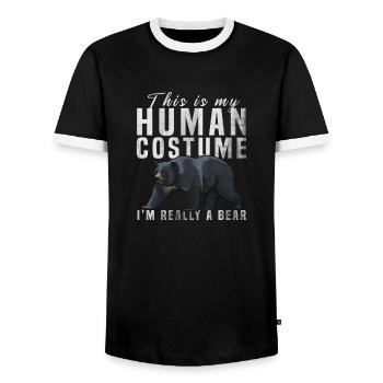 bear - Men's Ringer Shirt - black/white - Front - AI Model Female 172 light (172cm) & AI Model Male 178 light (178cm)