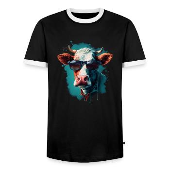 Une vache avec des lunettes de soleil - T-shirt contrasté Homme - noir/blanc - Devant - AI Model Female 172 light (172cm) & AI Model Male 178 light (178cm)