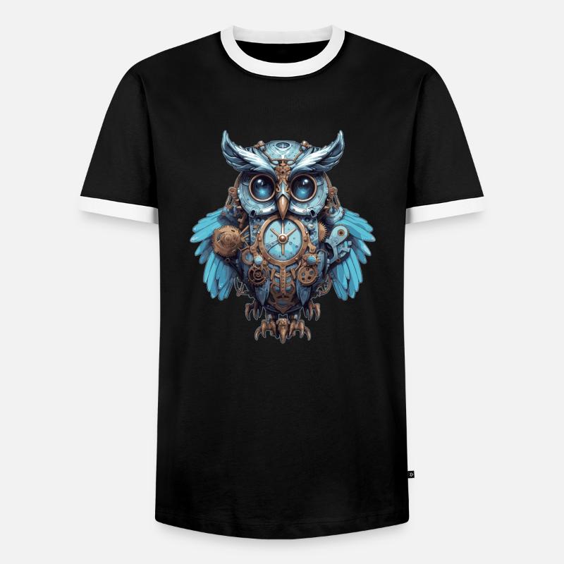 Bunte Steampunk Eule - Männer Kontrast-T-Shirt - Schwarz/Weiß