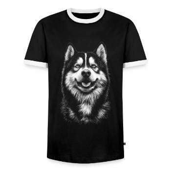 Alaskan Malamute Portrait Dog Dog - Men's Ringer Shirt - black/white - Front - AI Model Female 172 light (172cm) & AI Model Male 178 light (178cm)