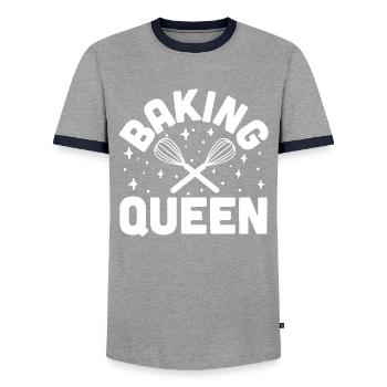 Tee shirt Cadeau Queen "Au four" Tout le monde aime les cupcakes R - T-shirt contrasté Homme - gris/marine  - Devant - AI Model Female 172 light (172cm) & AI Model Male 178 light (178cm)