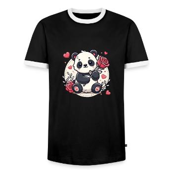 Panda amoureux avec une rose dans la patte - T-shirt contrasté Homme - noir/blanc - Devant - AI Model Female 172 light (172cm) & AI Model Male 178 light (178cm)