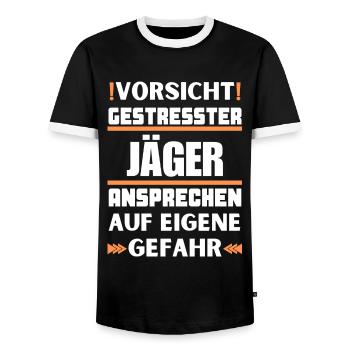 Gestresster Jäger nicht ansprechen! - Männer Kontrast-T-Shirt - Schwarz/Weiß - Vorne - AI Model Female 172 light (172cm) & AI Model Male 178 light (178cm)