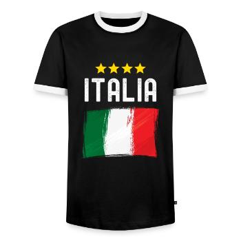 Italy Flag Football Fan European Championships Italy - Men's Ringer Shirt - black/white - Front - AI Model Female 172 light (172cm) & AI Model Male 178 light (178cm)
