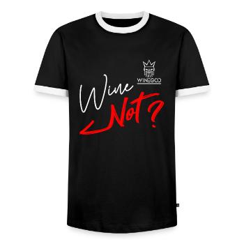 Winegod funny saying Wine Wine Not? - Men's Ringer Shirt - black/white - Front - AI Model Female 172 light (172cm) & AI Model Male 178 light (178cm)