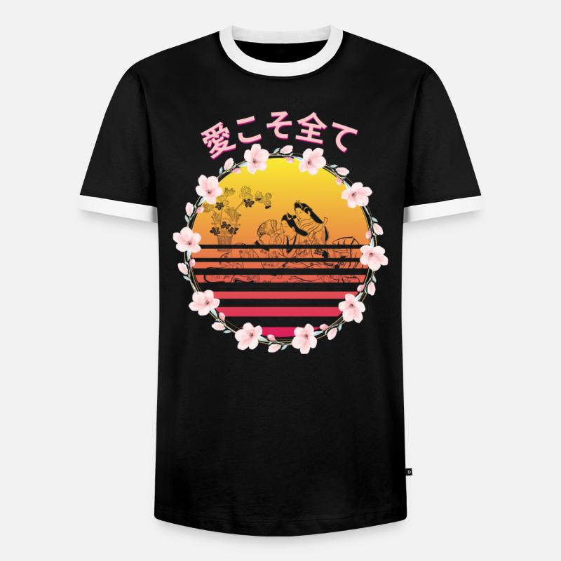 桜の日本語 Love is everything! - Männer Kontrast-T-Shirt - Schwarz/Weiß