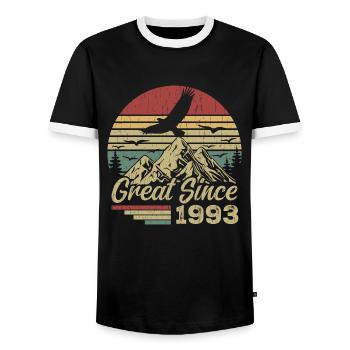Vintage 1993 Retro 1993 Birthday Gift - Men's Ringer Shirt - black/white - Front - AI Model Female 172 light (172cm) & AI Model Male 178 light (178cm)