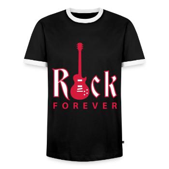 rock_gitarre_d_01_2c - Men's Ringer Shirt - black/white - Front - AI Model Female 172 light (172cm) & AI Model Male 178 light (178cm)