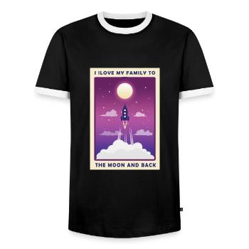 Rocket Moon Space Family Love Gift - Men's Ringer Shirt - black/white - Front - AI Model Female 172 light (172cm) & AI Model Male 178 light (178cm)