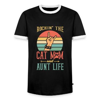 Chats mère et tante - T-shirt contrasté Homme - noir/blanc - Devant - AI Model Female 172 light (172cm) & AI Model Male 178 light (178cm)