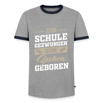 Gamer school student - Men's Ringer Shirt - grey/navy  - Front - AI Model Female 172 light (172cm) & AI Model Male 178 light (178cm)