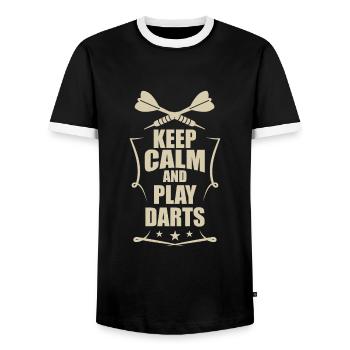 Darts Darts Play - Men's Ringer Shirt - black/white - Front - AI Model Female 172 light (172cm) & AI Model Male 178 light (178cm)
