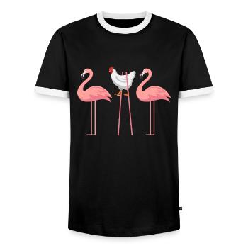 Flamingo Huhn lustige Geschenkidee - Männer Kontrast-T-Shirt - Schwarz/Weiß - Vorne - AI Model Female 172 light (172cm) & AI Model Male 178 light (178cm)
