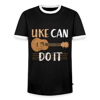 Ukulélé musical - T-shirt contrasté Homme - noir/blanc - Devant - AI Model Female 172 light (172cm) & AI Model Male 178 light (178cm)