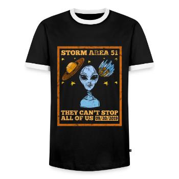 Alien UFO - Men's Ringer Shirt - black/white - Front - AI Model Female 172 light (172cm) & AI Model Male 178 light (178cm)